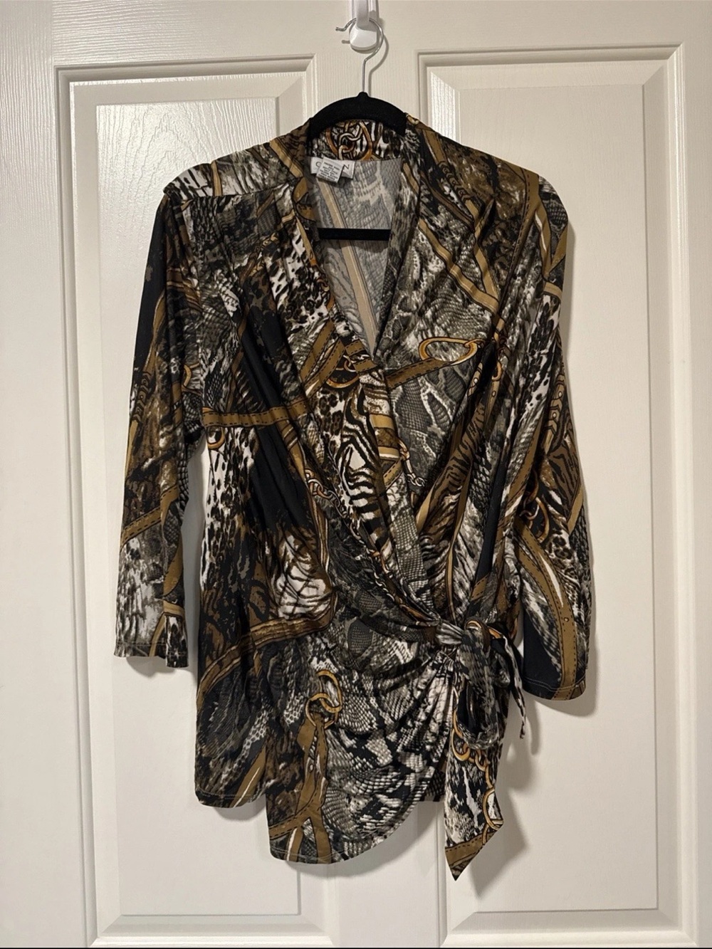 Carmen Marc Valvo Animal Print Wrap Blouse – Women’s XL